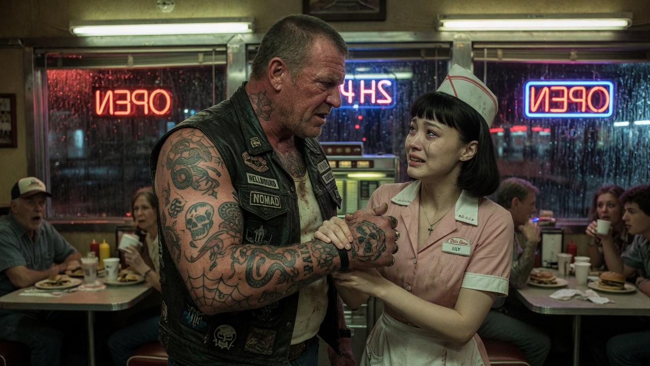 I was just supposed to close the diner and go home. But looking out that back window at 2 AM changed everything. What the man in the leather vest did next still haunts me—and taking me with him was only the beginning.