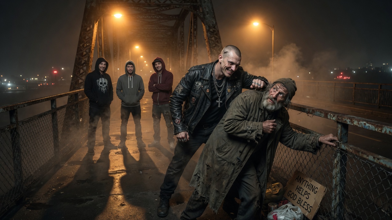 Shadows of the Asphalt: They Thought They Had Cornered a Helpless Beggar on an Empty Bridge—But by the Time the Leader Realized He’d Been Played, There Was No Way Back / Bóng Tối Trên Mặt Đường: Chúng Tưởng Đã Dồn Một Gã Ăn Xin Vào Đường Cùng Trên Cây Cầu Hoang—Nhưng Khi Tên Cầm Đầu Nhận Ra Mình Bị Dắt Mũi, Mọi Lối Thoát Đều Đã Biến Mất