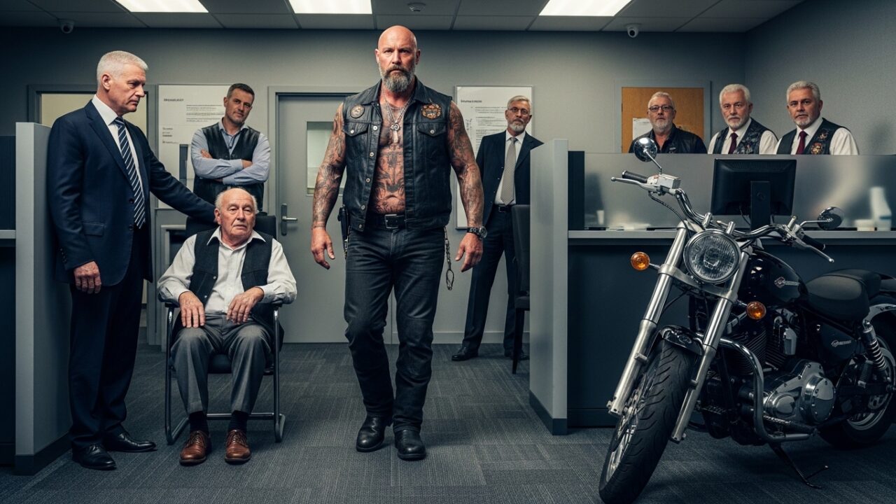 “I Watched The Bank Manager Smile While He Stole An 80-Year-Old Man’s Last Penny… Then The Heavy Doors Swung Open, And A Man In Leather Proved That Justice Doesn’t Always Wear A Suit And A Tie.”