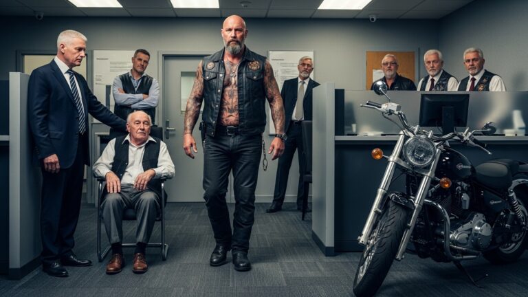 “I Watched The Bank Manager Smile While He Stole An 80-Year-Old Man’s Last Penny… Then The Heavy Doors Swung Open, And A Man In Leather Proved That Justice Doesn’t Always Wear A Suit And A Tie.”