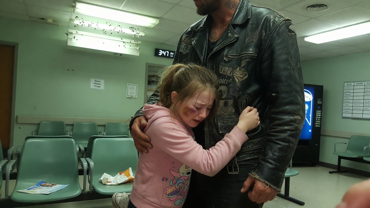“I’ve Worked The ER Night Shift For 12 Years, But When A Terrified Little Girl Refused To Let Go Of A Massive, Blood-Stained Biker’s Jacket… What He Told Us Left The Entire Waiting Room Breathless.”