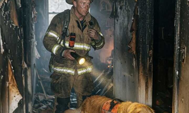 “I Watched A Stray Dog Stand Outside A Smoldering, Burned-Down House For Three Days Straight… When I Finally Broke Protocol And Followed Him Into The Ashes, What I Uncovered In The Basement Changed My Life Forever.”
