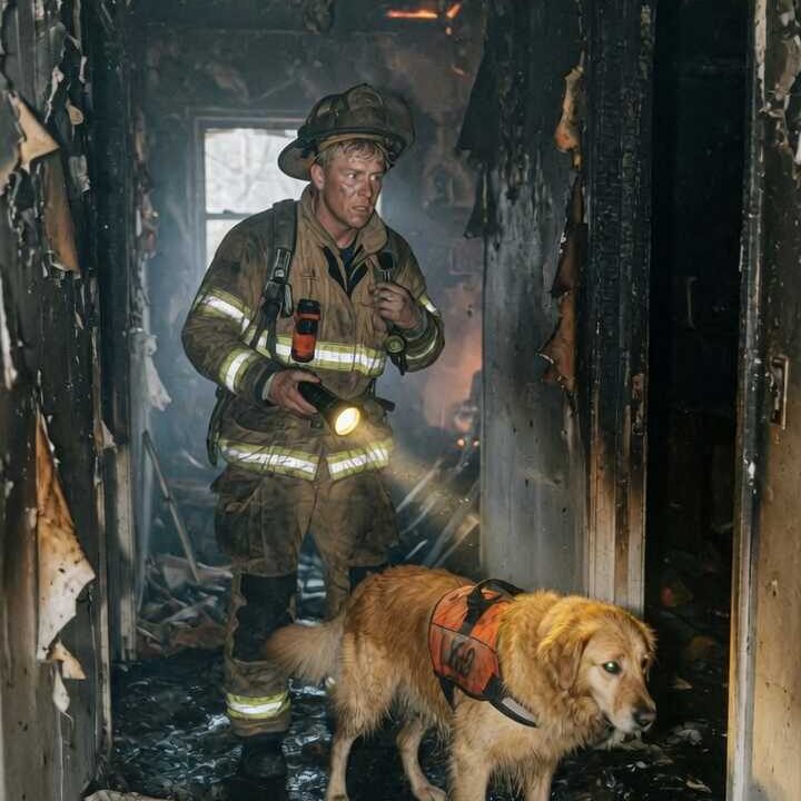 “I Watched A Stray Dog Stand Outside A Smoldering, Burned-Down House For Three Days Straight… When I Finally Broke Protocol And Followed Him Into The Ashes, What I Uncovered In The Basement Changed My Life Forever.”
