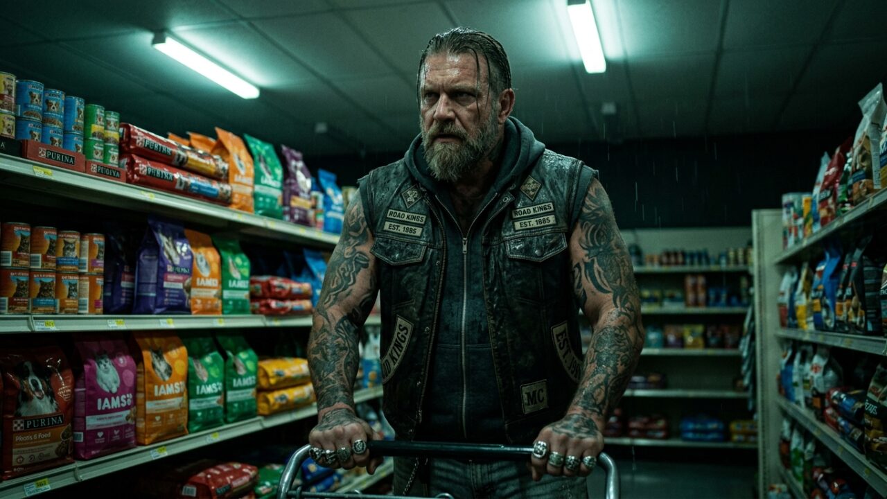 I tracked a 6-foot-4 biker through aisle 7 for twenty minutes—but when I noticed the “breathing lump” under his leather vest, I quietly locked the main doors and keyed my radio.