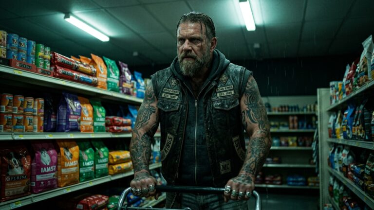 I tracked a 6-foot-4 biker through aisle 7 for twenty minutes—but when I noticed the “breathing lump” under his leather vest, I quietly locked the main doors and keyed my radio.