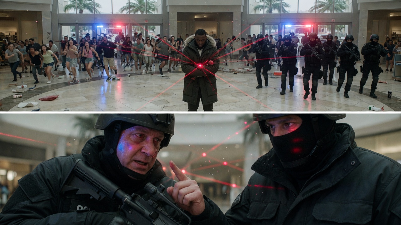 I directed a 12-man SWAT unit cornering a suspect in the crowded mall—but catching a “frantic, rhythmic twitch” vibrating his heavy coat, I quietly lowered my weapon and ordered the snipers to disengage.